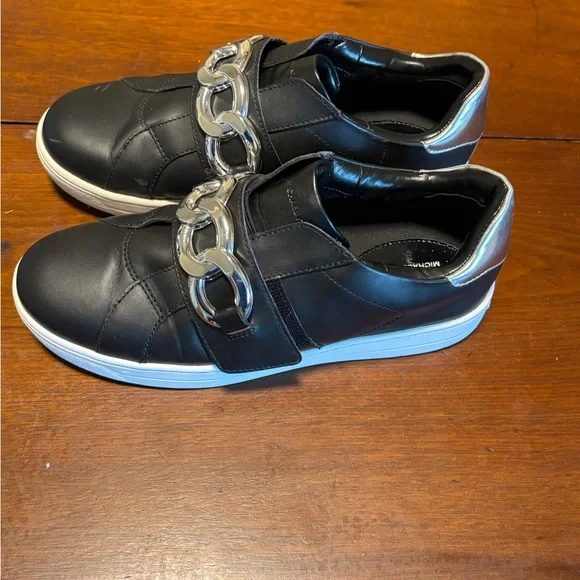 Michael Kors Kenna Chain Link Leather Sneakers Women’s Black Size 8 Style FT20L - Picture 4 of 11